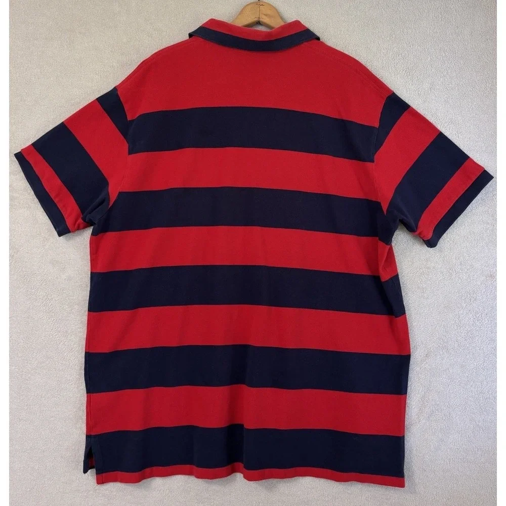 Polo Ralph Lauren Men's 2XB Red Navy Stripe Polo Shirt Big Cotton Pony Logo 0795